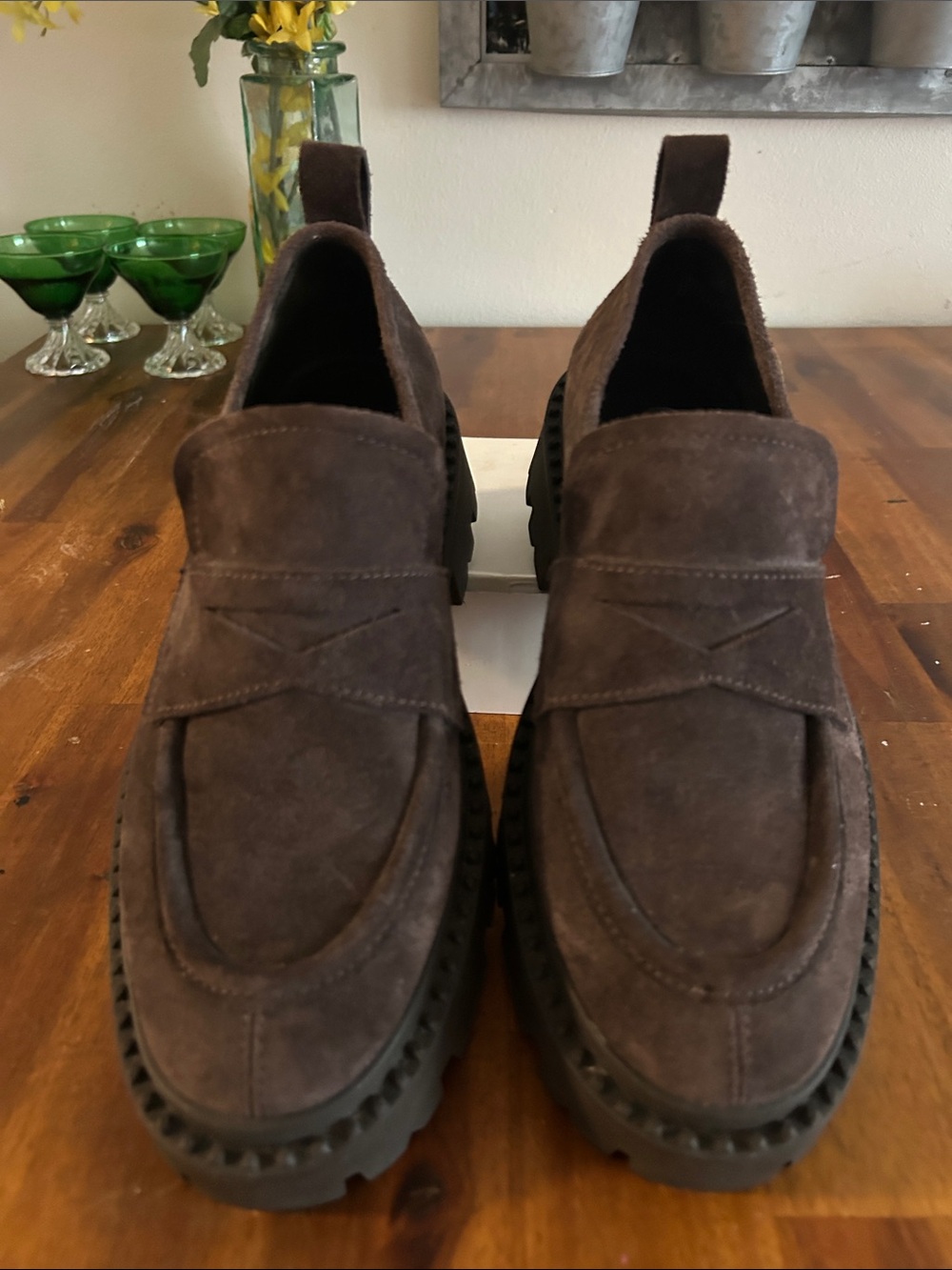 ASH Genial Stud Mud Brown Suede Chunky  Lug-Sole Penny Platform  Loafers: 40